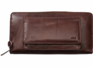 Nord Leather. Dame Stor Portemone/ Clutch/ Speil + Iphone lomme Brun
