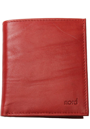 Nord Leather. Klassisk skinn Lommebok 10 kort/ Myntlomme Rød